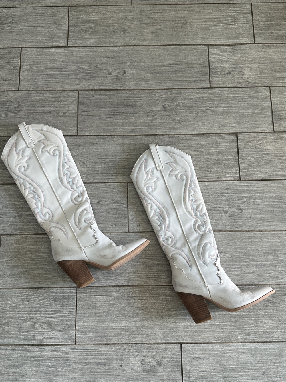 Steve Madden Women's Leather Lashes Western Boots Distressed White Size 8.5M - Picture 9 of 14